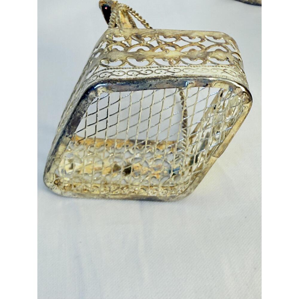 Set of 4  Silver Plated Metal Rose Handle Decorative Trinket Baskets - Picture 6 of 14